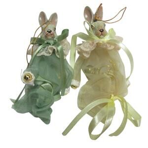 Katherine’s Collection Wayne Kleski Bunny Ornaments Charms set /2 Yellow Green
